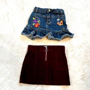 THE CHILDREN’S PLACE Denim Skirt and Burgundy Corduroy Skirt Bundle SIZE 4